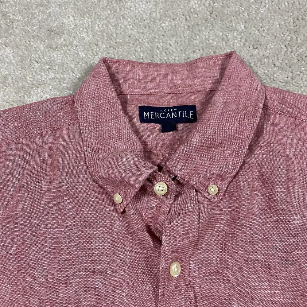J Crew Mercantile Shirt Mens Large Red Linen Button Down Lightweight Casual